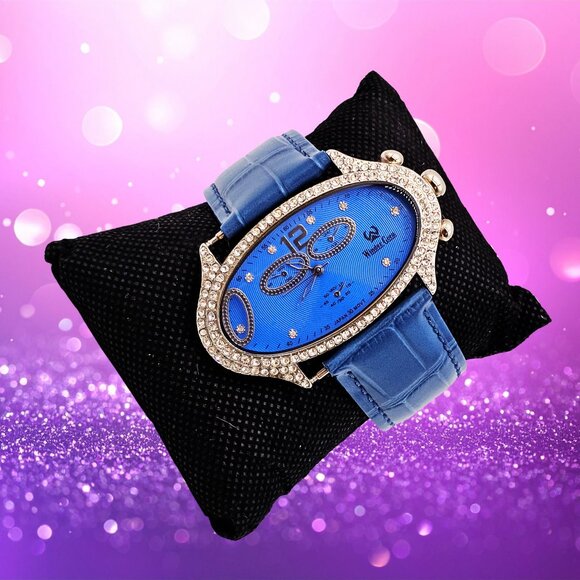 Winder Geen Blue Crystal Oval Watch – NEW Genuine Leather Band main image 6